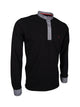 Premium Poloshirt, Giorgio Capone, langarm, schwarz, mit Stehkragen, Piqué, 100% Baumwolle — Ansicht 1 in schwarz