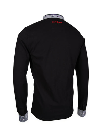 Premium Poloshirt, Giorgio Capone, langarm, schwarz, Piqué, 100% Baumwolle Rückansicht — Giorgio Capone Premium Herrenmode