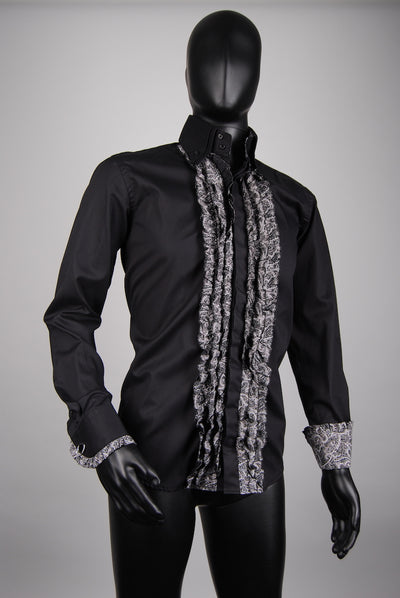 Premium Herrenhemd Einzelstück mit Rüschen & Umschlagmanschette in M Slim/Normal, 100% Baumwolle,