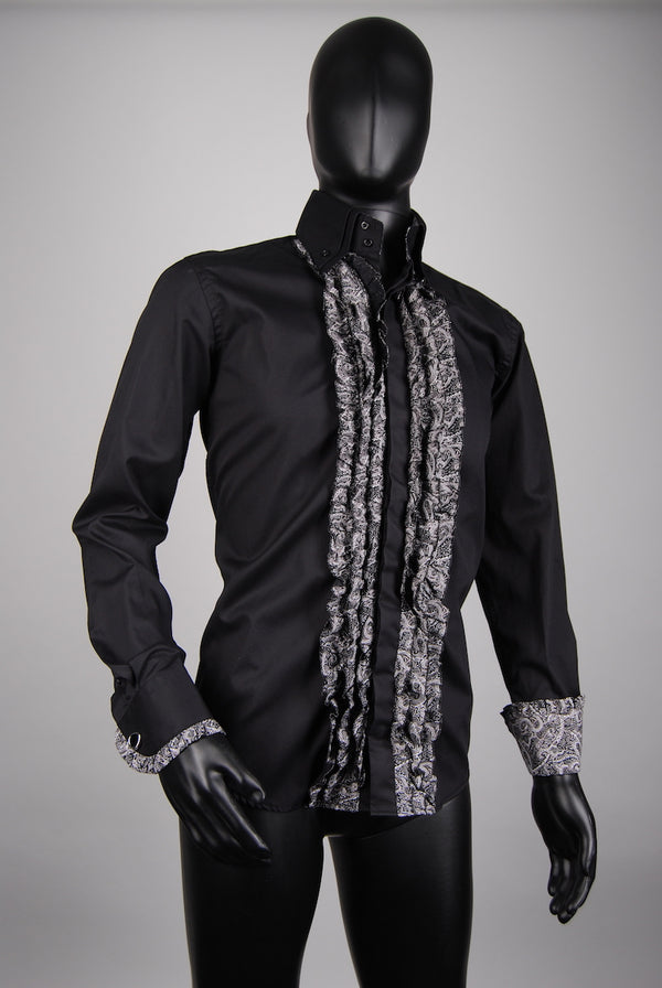 Premium Herrenhemd Einzelstück mit Rüschen & Umschlagmanschette in M Slim/Normal, 100% Baumwolle,