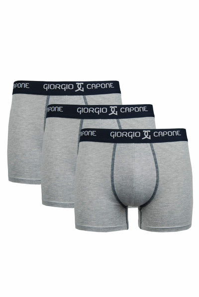 3er Pack Premium Boxershorts, grau-melange, Bund und Nähte in dunkelblau