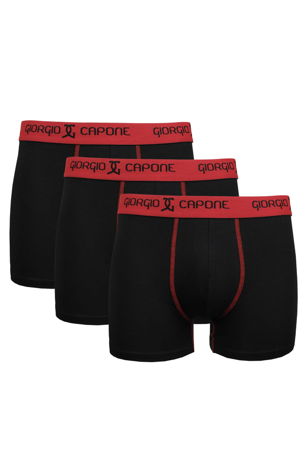 3er Pack Premium Boxershorts, schwarz, Bund und Nähte in rot