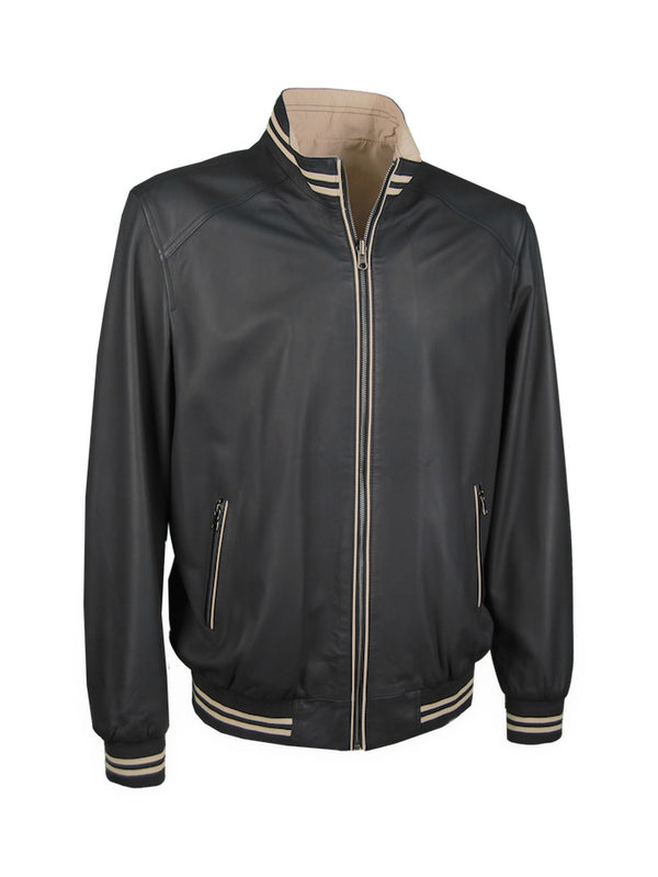 College-Lederjacke, Lamm, dunkelblau-beige — dunkelblau-beige | Giorgio Capone Premium Lederjacke