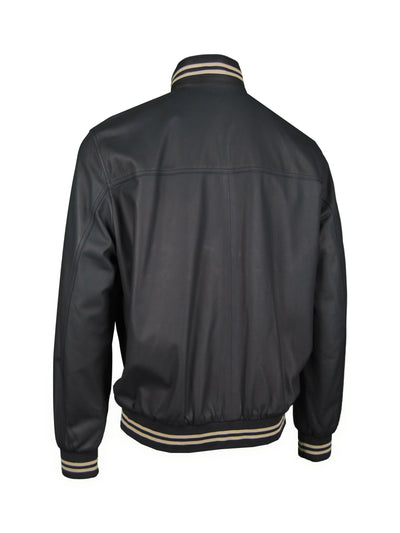 College-Lederjacke, Lamm, dunkelblau-beige Rückansicht — Giorgio Capone Premium Herrenmode