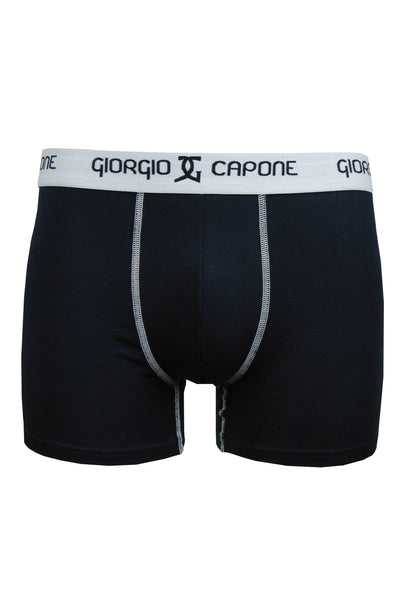 3er Pack Premium Boxershorts, grau-melange, Bund und Nähte in dunkelblau