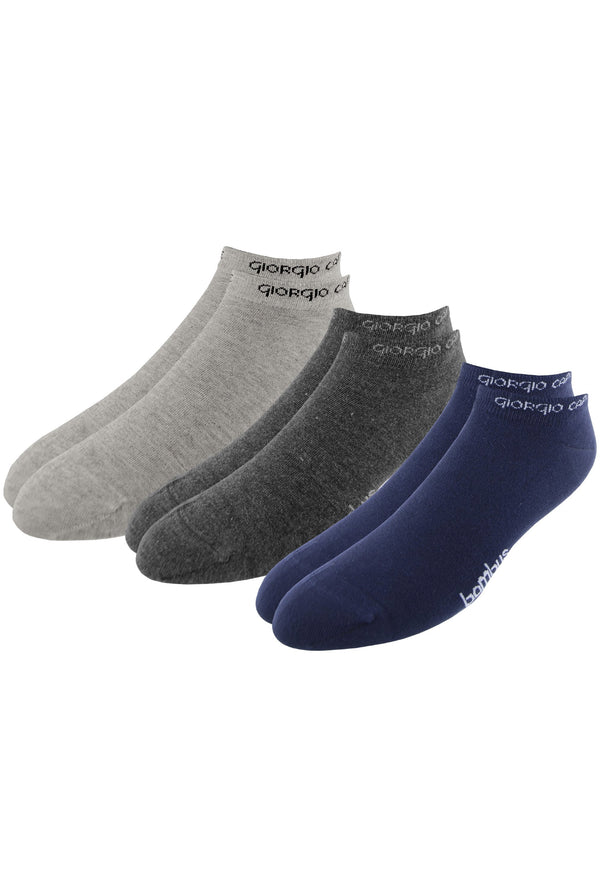 3er Pack Premium Sneaker Bambus-Socken, hellgrau, anthrazit und dunkel-blau — anthrazit und dunkel-blau | Giorgio Capone Premium Mode