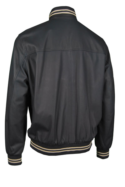 College-Lederjacke, Lamm, dunkelblau-beige — Ansicht 2