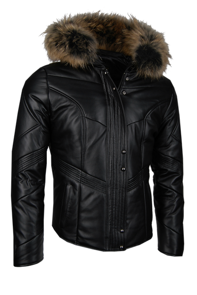 Damen-Lederjacke, gefüttert, feinstes Lamm-Nappa, schwarz mit abnehmbarem Fuchsfell — Ansicht 2