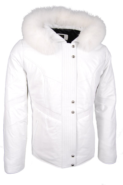Damen-Lederjacke, gefüttert, feinstes Lamm-Nappa, weiß, mit abnehmbarem Fuchs — Ansicht 2