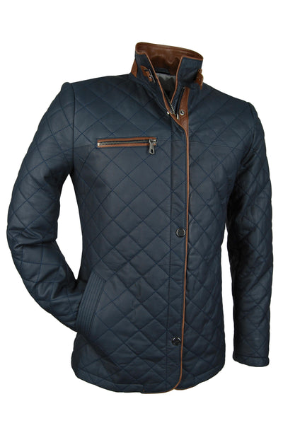 Damen-Lederjacke, Lamm-Nappa, blau/braun, gesteppt