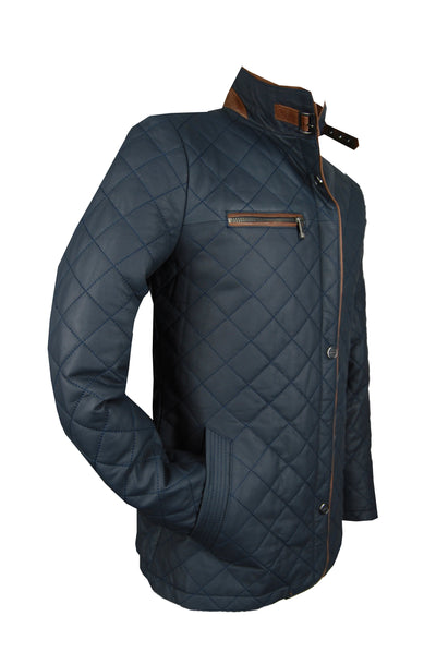 Damen-Lederjacke, Lamm-Nappa, blau/braun, gesteppt — Ansicht 2