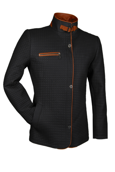 Damen-Lederjacke, Lamm, schwarz/cognac, fein gesteppt — Ansicht 2