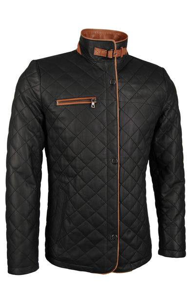 Damen-Lederjacke, Lamm, schwarz/cognac, gesteppt — Ansicht 2