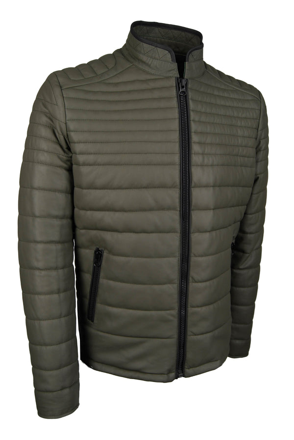 Giorgio Capone Herren-Lederjacke, Lamm Nappa, gefüttert, Olivgrün mit schwarzen Akzenten — Olivgrün mit schwarzen Akzenten | Giorgio Capone Premium Lederjacke