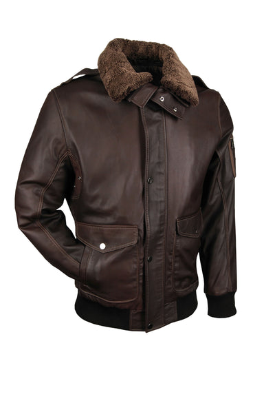 Giorgio Capone Herren-Pilotenjacke, Lamm Nappa, mit abnehmbaren Lammfell-Kragen, braun