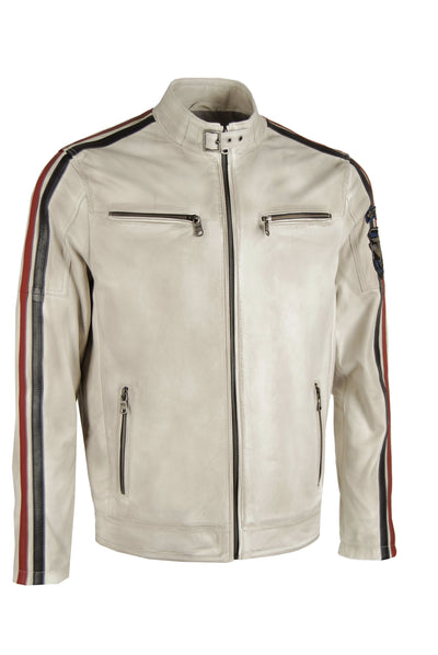 Giorgio Capone Herren-Sommer-Lederjacke, Racing, weiches Lamm Nappa, sandfarben — Ansicht 2