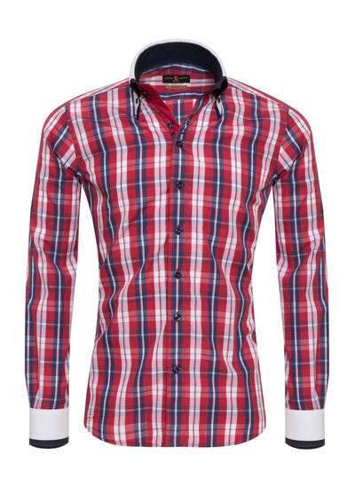 Herrenhemd, Giorgio Capone, blau-weiß-rot kariert, 100% Baumwolle, bügelleicht