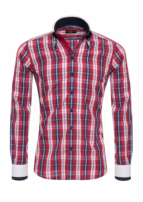 Herrenhemd, Giorgio Capone, blau-weiß-rot kariert, 100% Baumwolle, bügelleicht — blau-weiß-rot kariert | Giorgio Capone Premium Mode