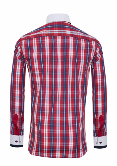 Herrenhemd, Giorgio Capone, blau-weiß-rot kariert, 100% Baumwolle, bügelleicht — Ansicht 2