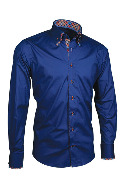 Herrenhemd, Giorgio Capone, dunkelblau mit orange-blau-weißem Paisley-Stoff als Kontrast — Ansicht 2