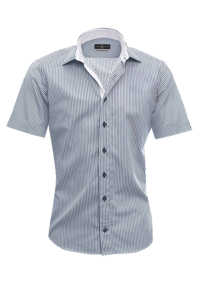 Herrenhemd, Kurzarm, Giorgio Capone, rauchblau-weiß gestreift, 100% Baumwolle, bügelfrei