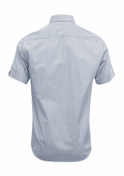 Herrenhemd, Kurzarm, Giorgio Capone, rauchblau-weiß gestreift, 100% Baumwolle, bügelfrei — Ansicht 2