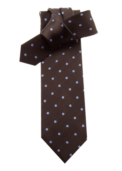 Krawatte, chocolate-braun mit hellblauen Tupfen, 100% Seide