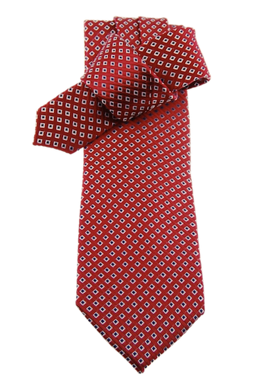 Krawatte, rot mit blau-silbernen Rauten, 100% Seide