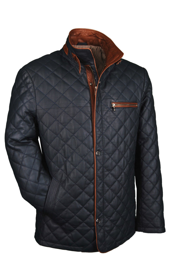 Lederjacke, Giorgio Capone, Lamm, dunkelblau - braun — dunkelblau - braun | Giorgio Capone Premium Lederjacke