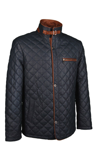 Lederjacke, Giorgio Capone, Lamm, dunkelblau - braun — Ansicht 2