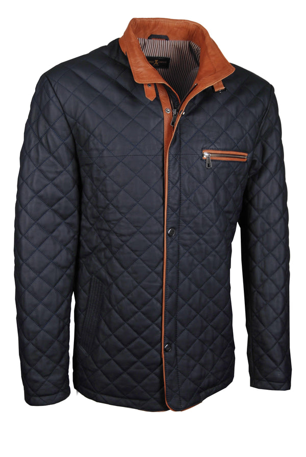 Lederjacke, Giorgio Capone, Lamm, dunkelblau - cognac — dunkelblau - cognac | Giorgio Capone Premium Lederjacke