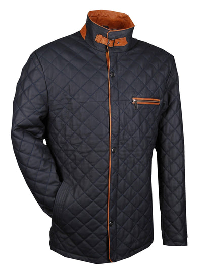 Lederjacke, Giorgio Capone, Lamm, dunkelblau - cognac Rückansicht — Giorgio Capone Premium Herrenmode