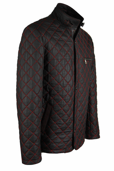 Lederjacke, Lamm Nappa, Übergangsjacke, schwarz mit roten Nähten Rückansicht — Giorgio Capone Premium Herrenmode