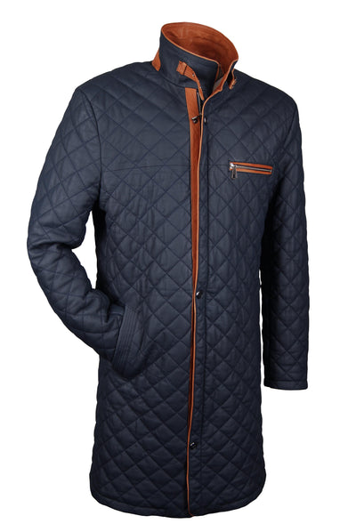 Ledermantel, Giorgio Capone, Lamm, dunkelblau - cognac — reduziert | Giorgio Capone Sale