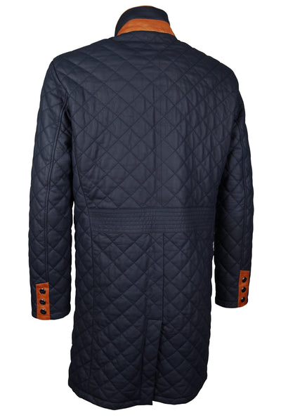 Ledermantel, Giorgio Capone, Lamm, dunkelblau - cognac Rückansicht — Giorgio Capone Premium Herrenmode