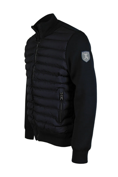 Premium Sweatjacke - eine Hybridjacke aus Strick und Stepp, dunkelblau Rückansicht — Giorgio Capone Premium Herrenmode