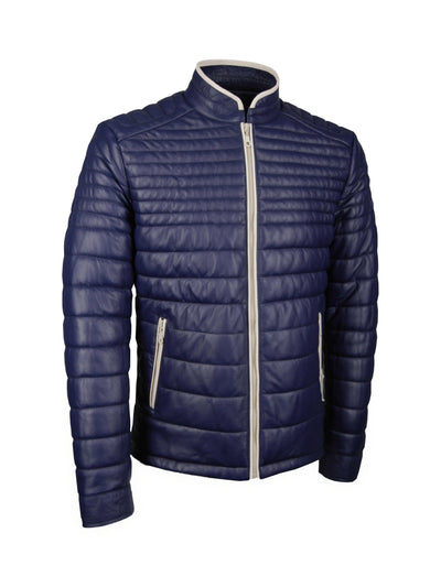 Giorgio Capone Herren-Lederjacke, Lamm Nappa, gefüttert, Enzian-Blau mit beigen Akzenten — reduziert | Giorgio Capone Sale