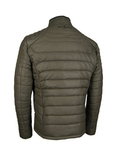 Giorgio Capone Herren-Lederjacke, Lamm Nappa, gefüttert, Olivgrün mit schwarzen Akzenten Rückansicht — Giorgio Capone Premium Herrenmode