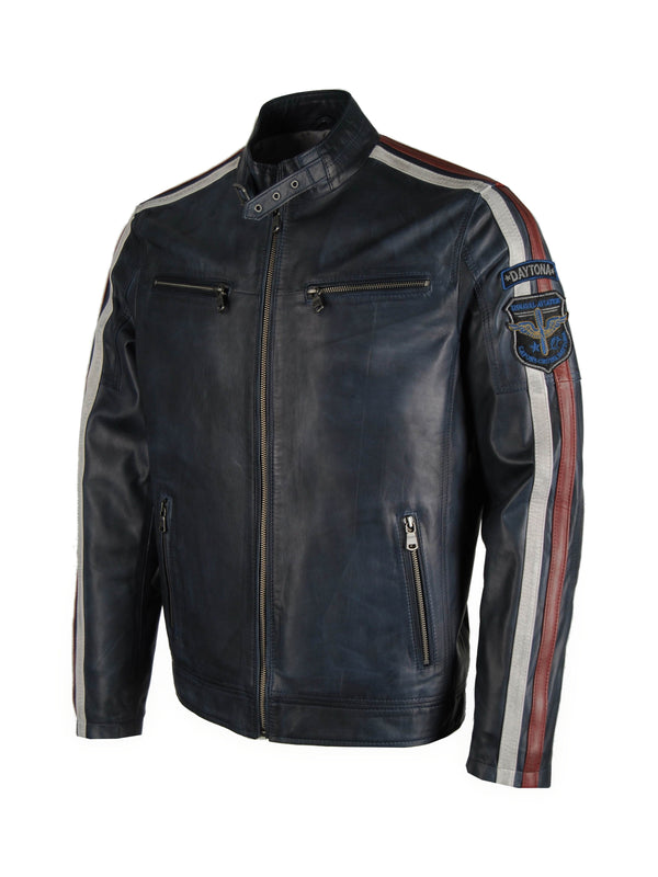 Giorgio Capone Herren-Sommer-Lederjacke, Racing, weiches Lamm Nappa, dunkelblau — dunkelblau | Giorgio Capone Premium Lederjacke