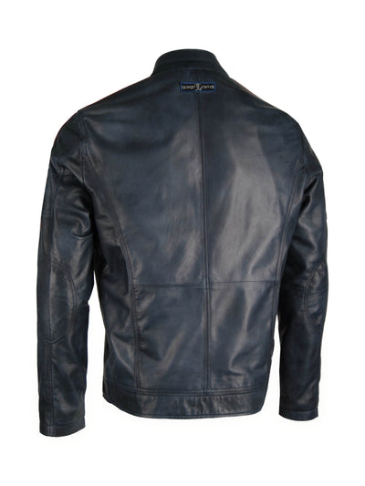 Giorgio Capone Herren-Sommer-Lederjacke, Racing, weiches Lamm Nappa, dunkelblau Rückansicht — Giorgio Capone Premium Herrenmode