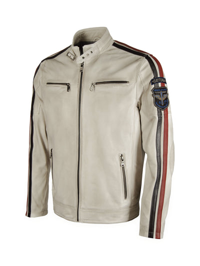 Giorgio Capone Herren-Sommer-Lederjacke, Racing, weiches Lamm Nappa, sandfarben — reduziert | Giorgio Capone Sale