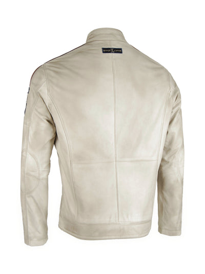 Giorgio Capone Herren-Sommer-Lederjacke, Racing, weiches Lamm Nappa, sandfarben Rückansicht — Giorgio Capone Premium Herrenmode