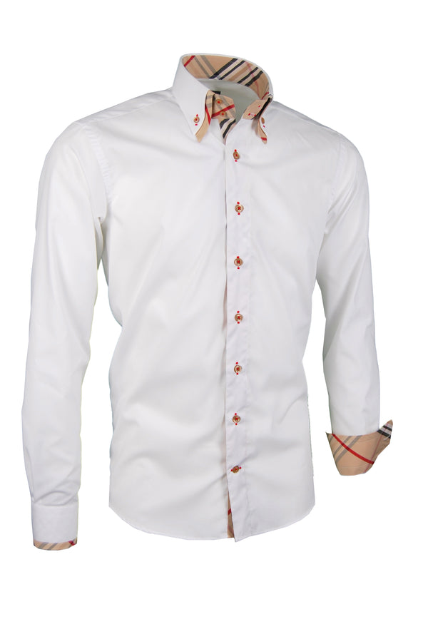 Herrenhemd, Giorgio Capone, weiß, mit gestreiften Design-Elementen, 100% Baumwolle, bügelfrei