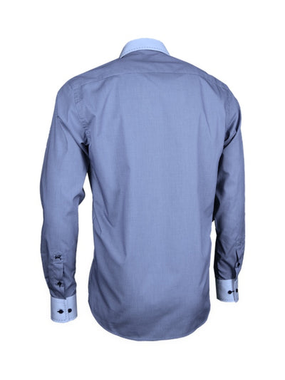 Herrenhemd, Giorgio Capone, blau kariert, weißer Kragen, blaue Naht, 100% Baumwolle Rückansicht — Giorgio Capone Premium Herrenmode