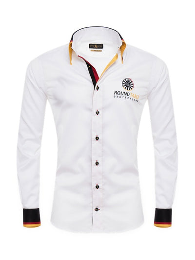 Herrenhemd, Giorgio Capone, Deutschland-Round Table-Spezial, weiß, schwarz-rot-gold Akzente, 100% Baumwolle, bügelfrei — reduziert | Giorgio Capone Sale