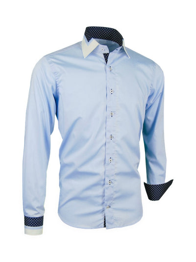 Herrenhemd, Giorgio Capone, hellblau, dunkelblau-weiß gepunktete Akzente, Größe S, Slim Fit, 100% Baumwolle — reduziert | Giorgio Capone Sale
