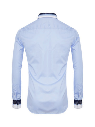 Herrenhemd, Giorgio Capone, hellblau, dunkelblau-weiß gepunktete Akzente, Größe S, Slim Fit, 100% Baumwolle Rückansicht — Giorgio Capone Premium Herrenmode