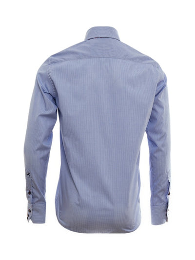 Herrenhemd, Giorgio Capone, hellblau kariert, orange-schwarze Akzente, Doppelkragen, 100% Baumwolle Rückansicht — Giorgio Capone Premium Herrenmode