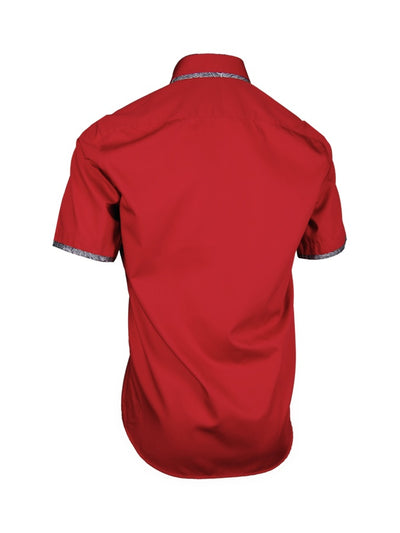 Kurzarm-Herrenhemd, Giorgio Capone, rot, schwarz-weiße Akzente, Doppelkragen, Slim Fit, 100% Baumwolle Rückansicht — Giorgio Capone Premium Herrenmode