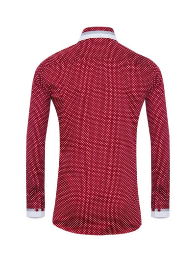Herrenhemd, Giorgio Capone, rot-weiß gepunktet, grau-weiße Akzente, French Cuff, Größe XXL, 100% Baumwolle Rückansicht — Giorgio Capone Premium Herrenmode